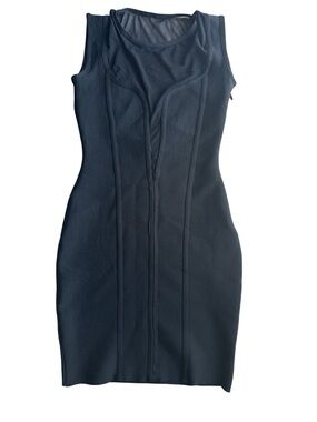 HERVÉ LÉGER Black Bandage Mini Dress w/ Mesh Illusion Panel | Size XS